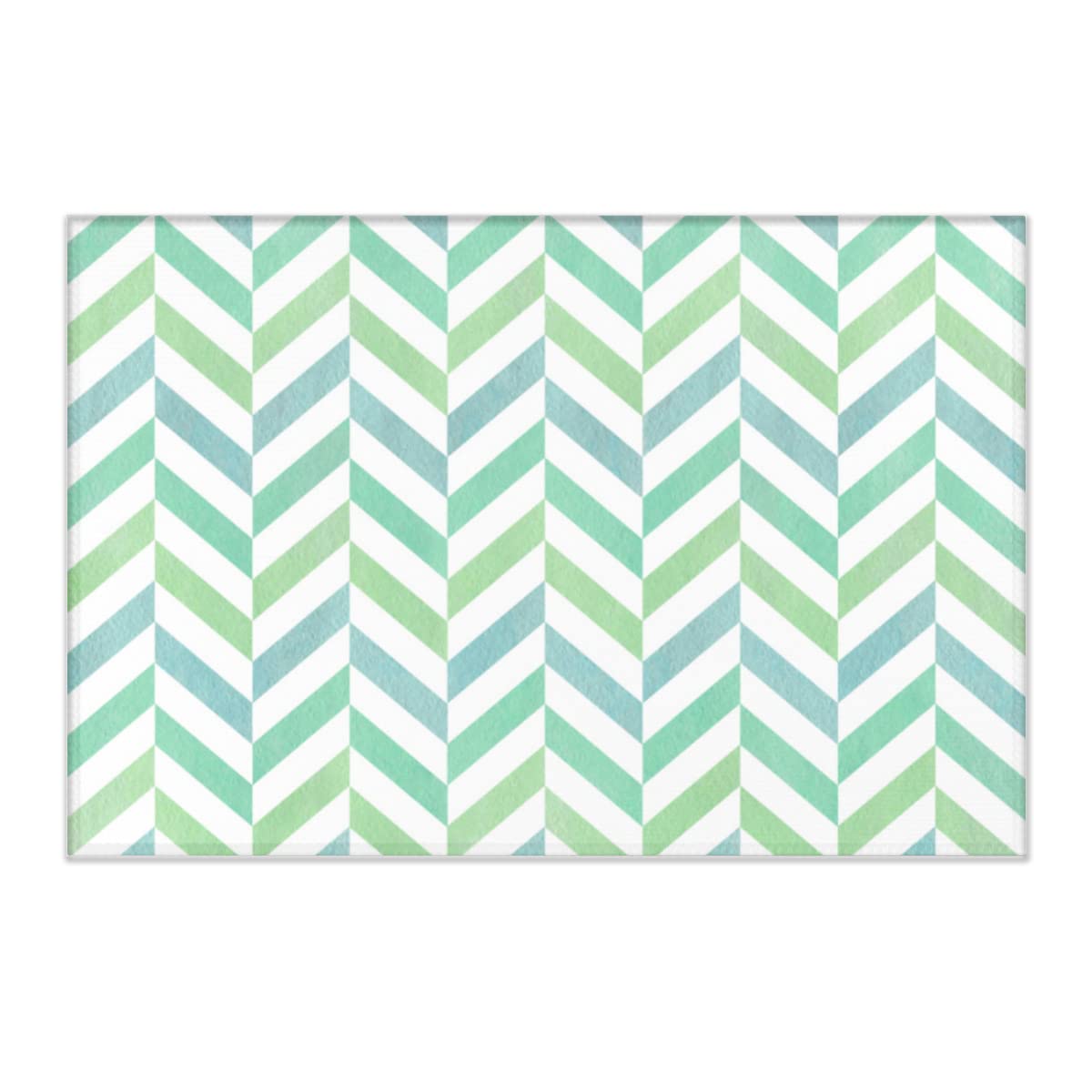 72x48 Inch Abstract Watercolor Mint Green Blue Seafoam Stripes Chevron Pattern Non-Slip Flannel Fabric Mat - Kitchen Bathroom Shower Floor Mat, Game Room Rug, Pet Mat, Absorbent Door Mat for Home Decor