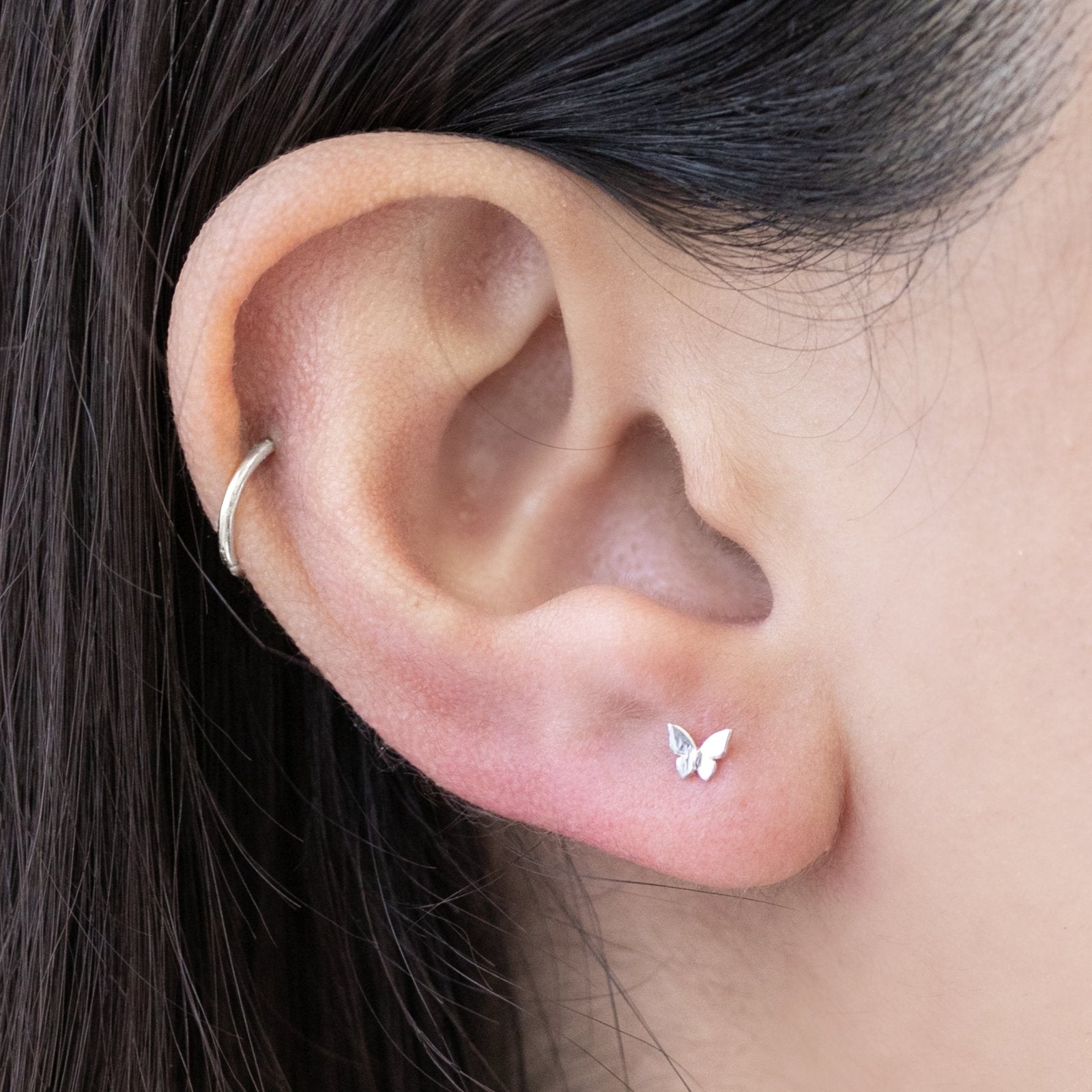 14k White Gold Butterfly Flat Back Stud Earrings - Hypoallergenic & Dainty Jewelry for Women, Perfect for Everyday Wear & Special Occasions
