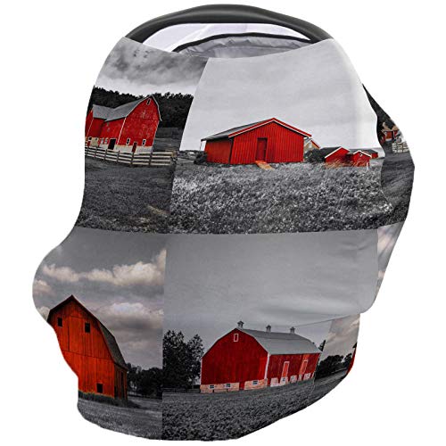 Breastfeeding Cover & Car Seat Canopy for Baby Girls & Boys - Soft Stretchy Nursing Scarf for Strollers, Infant Carriers - Farm Red Barn Design | Perfect for Nursing in Public, Travel & Outdoor Activities
