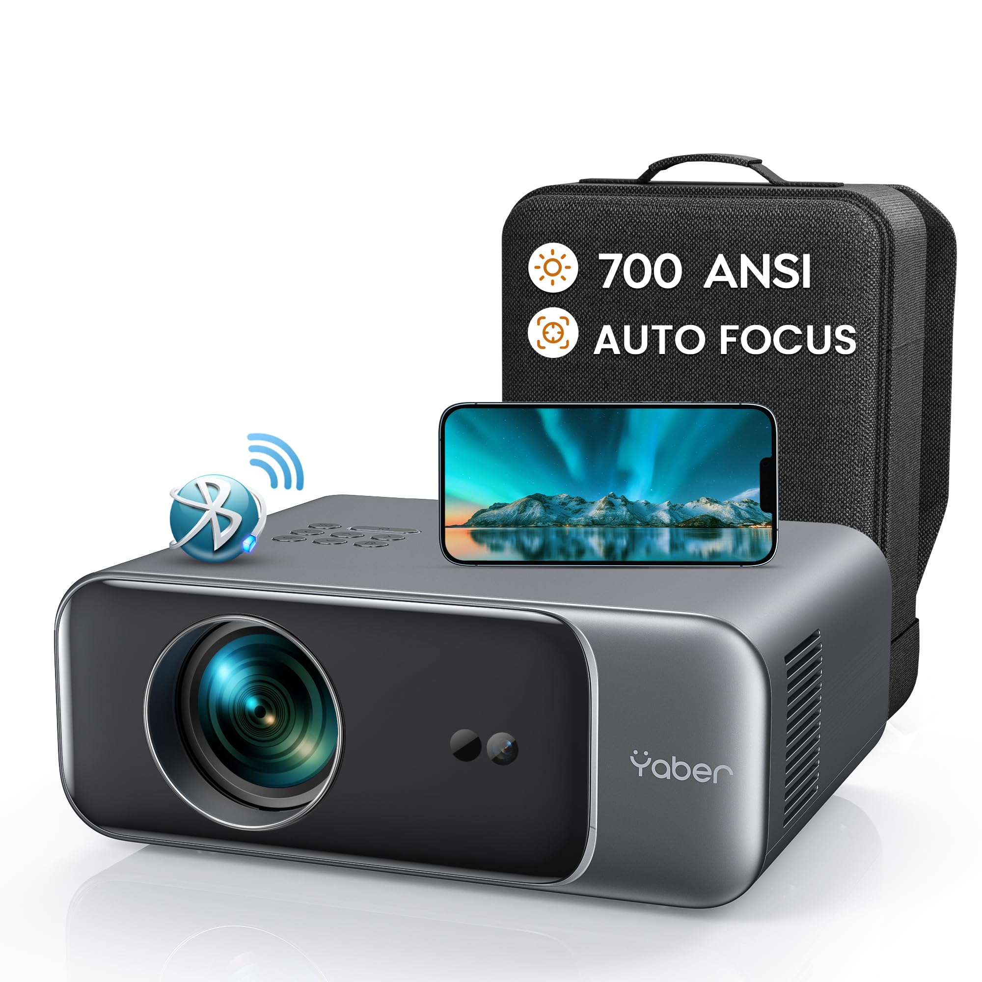 YABER V9 4K WiFi 6 Bluetooth Projector - 30000 Lumens, Auto Focus & Keystone, 2x6W Speakers, Native FHD 1080P Portable Video Projector for Home Theater, Outdoor Movies, Smartphone & TV Stick Streaming