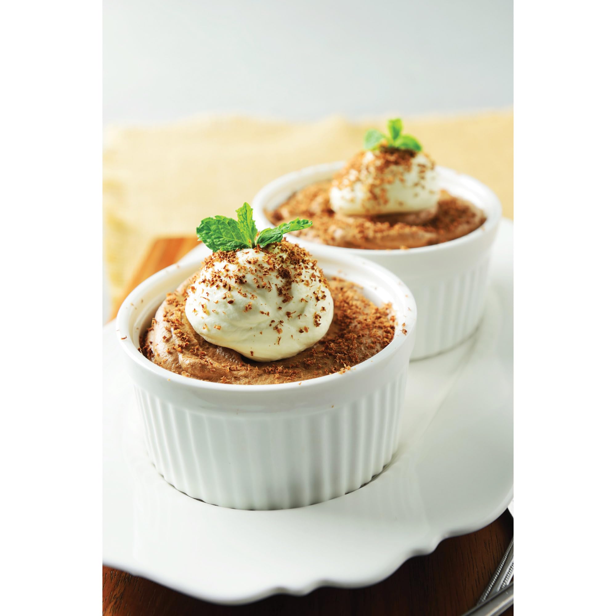 Premium HIC Porcelain Ramekin Set - 6-Piece 2-Ounce White Ceramic Baking Dishes for Crème Brûlée, Soufflés & Desserts - Oven, Microwave & Dishwasher Safe Kitchen Essentials