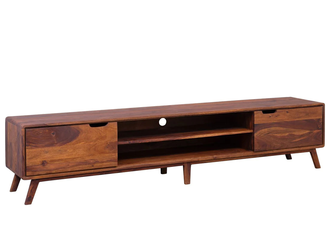 Gfine Solid Sheesham Wood TV Stand with 2 Doors - 175x40x50cm - Modern Entertainment Center for Living Room & Home Theater