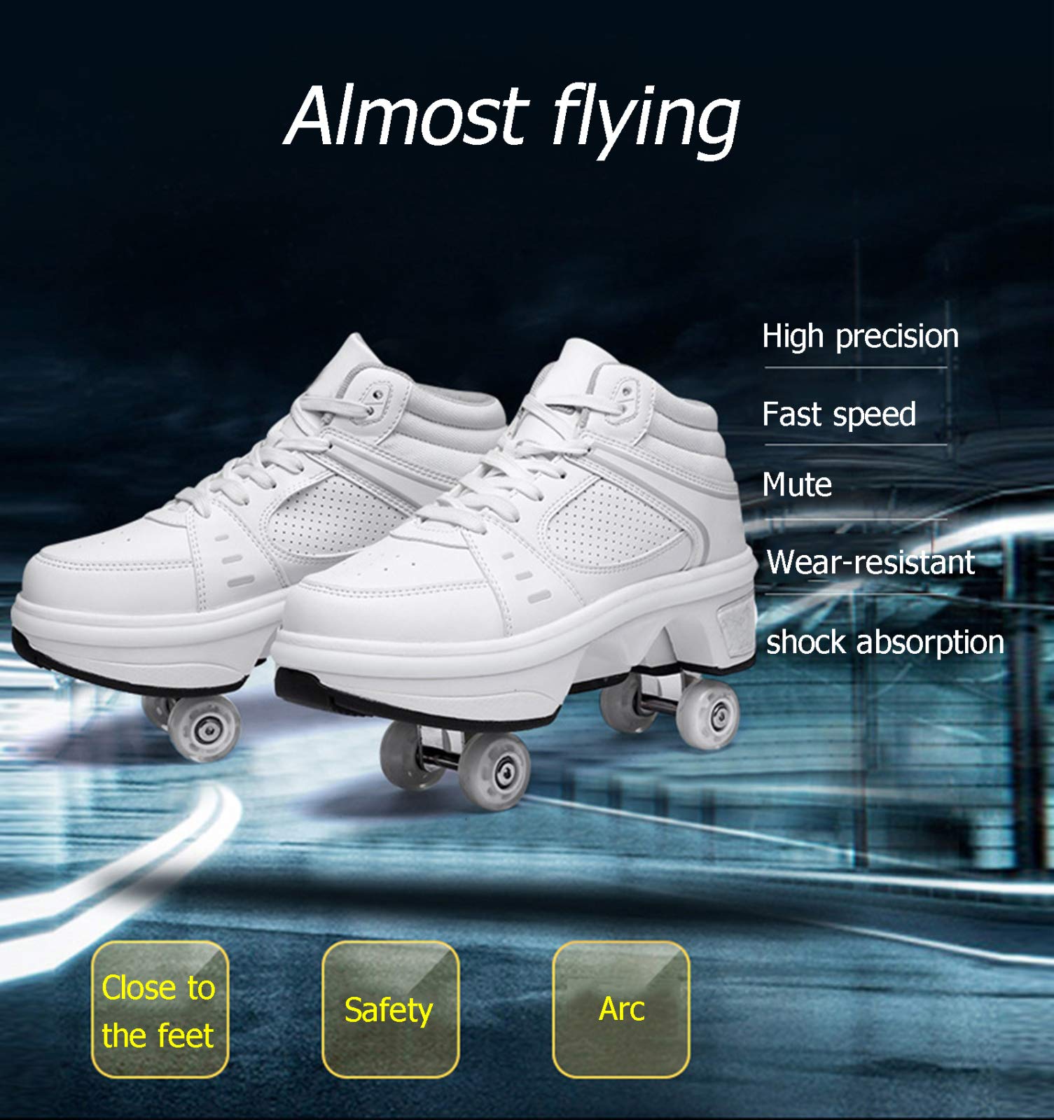 YXHUI LED Roller Shoes for Men & Women - Pop Out Wheel Inline Skates with Automatic Walking & Invisible Pulley Design - Silver EU38/UK4.5 - Perfect for Commuting, Fitness & Outdoor Fun