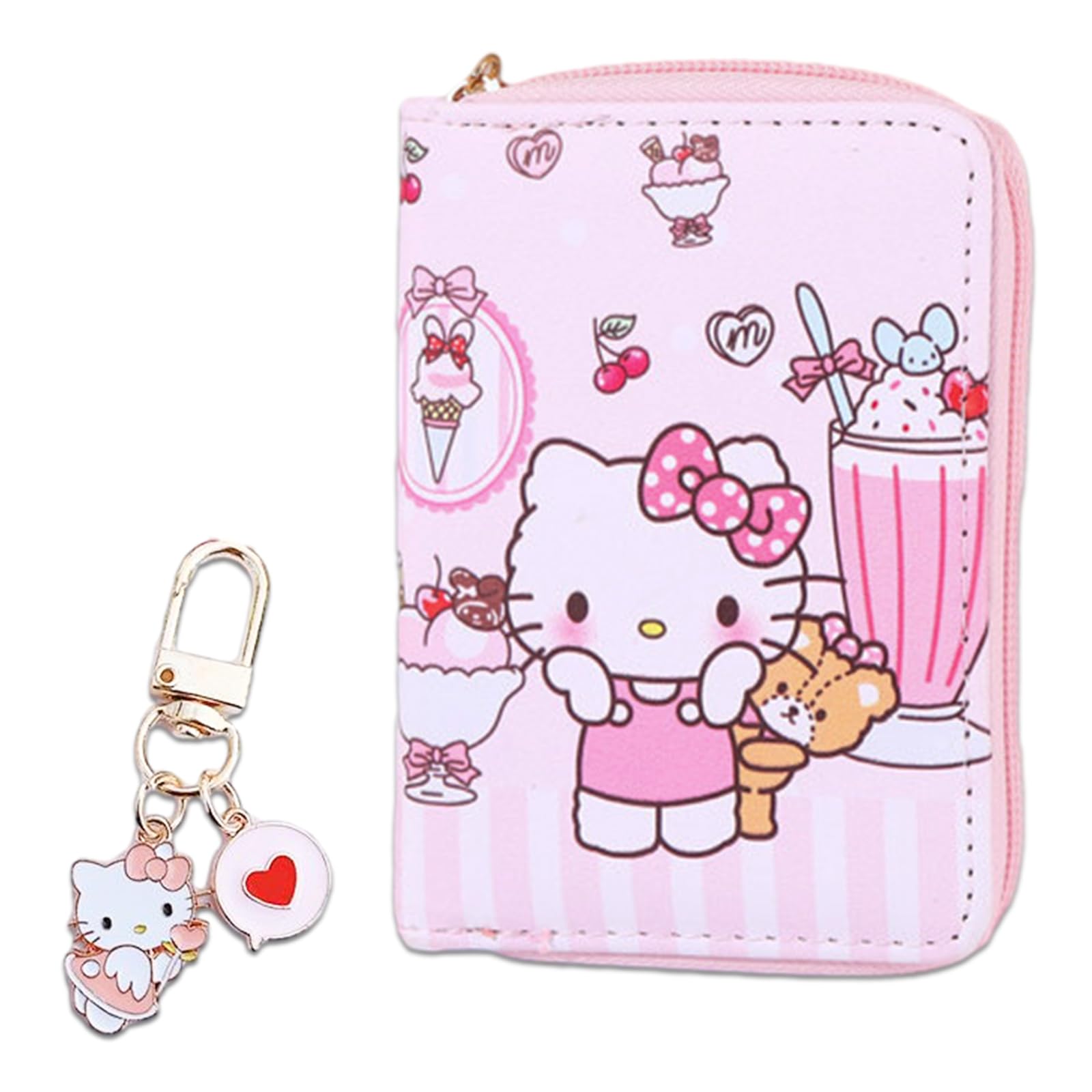 Cute Cartoon Wallet for Women & Girls - Small PU Leather Zipper Coin Purse with Keychain - Credit Card Holder - Anime Design - 2 Piece Set (Cartoon Wallet-03) - Perfect for Daily Use, Travel & Gift Giving
