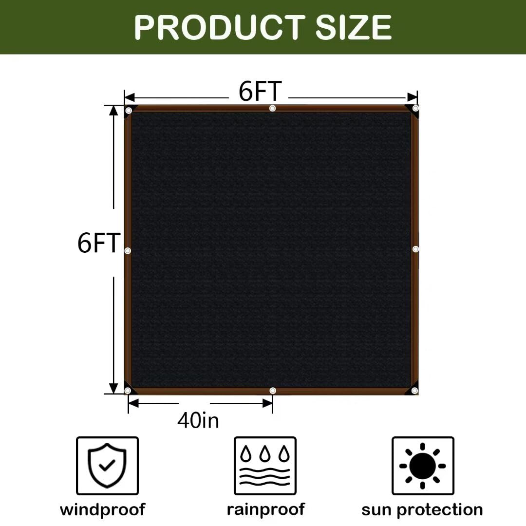TOTOZAKUL 70% Shade Cloth for Garden Plants - 6x6 FT Black Sun Block Shade Cover Mesh with Grommets - UV Protection Sun Shade Canopy for Outdoor Pergola, Patio, Flower Beds, Lawn, Kennel & Chicken Coop - Perfect for Summer Sun Protection and Plant Shading
