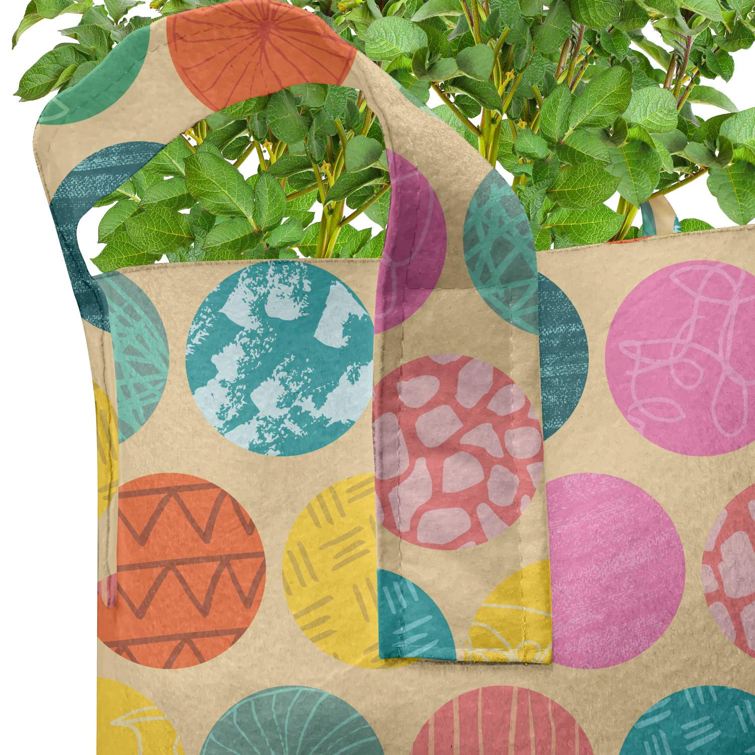 Ambesonne 5-Pack Heavy Duty Camo Print Grow Bags - Olive Green & Beige Leaf Pattern Fabric Plant Pots with Handles for Vegetables, Herbs & Flowers | Indoor & Outdoor Gardening, Balcony Planting, Urban Farming