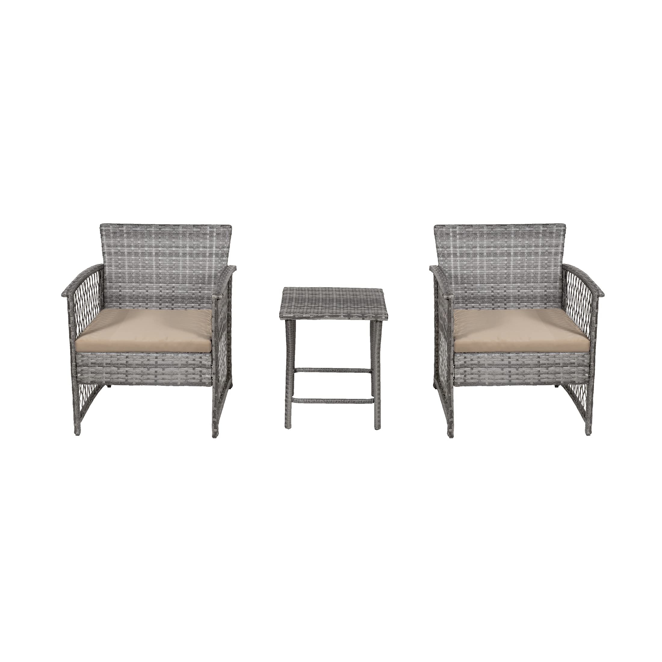 WestinTrends Melvi 3-Piece All-Weather PE Rattan Patio Furniture Set - Outdoor Wicker Bistro & Conversation Set in Gray & Beige - Perfect for Backyard, Garden, Poolside & Balcony Relaxation