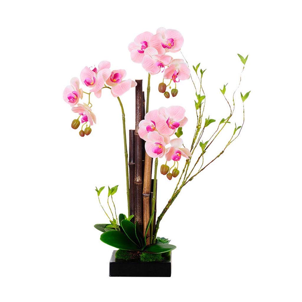 Artificial Butterfly Orchid & Purple Bamboo Flower Arrangement Set with Vase - Realistic Fake Flowers for Home Decor, Wedding Centerpieces, Office Desk Decorations