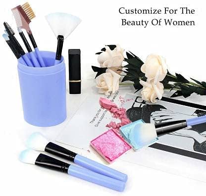 ZemGlam 12-Piece Makeup Brush Set with Storage Barrel - Soft Bristles for Foundation, Blush, Eyeshadow & More - Light Blue - Perfect for Travel & Professional Makeup Artists