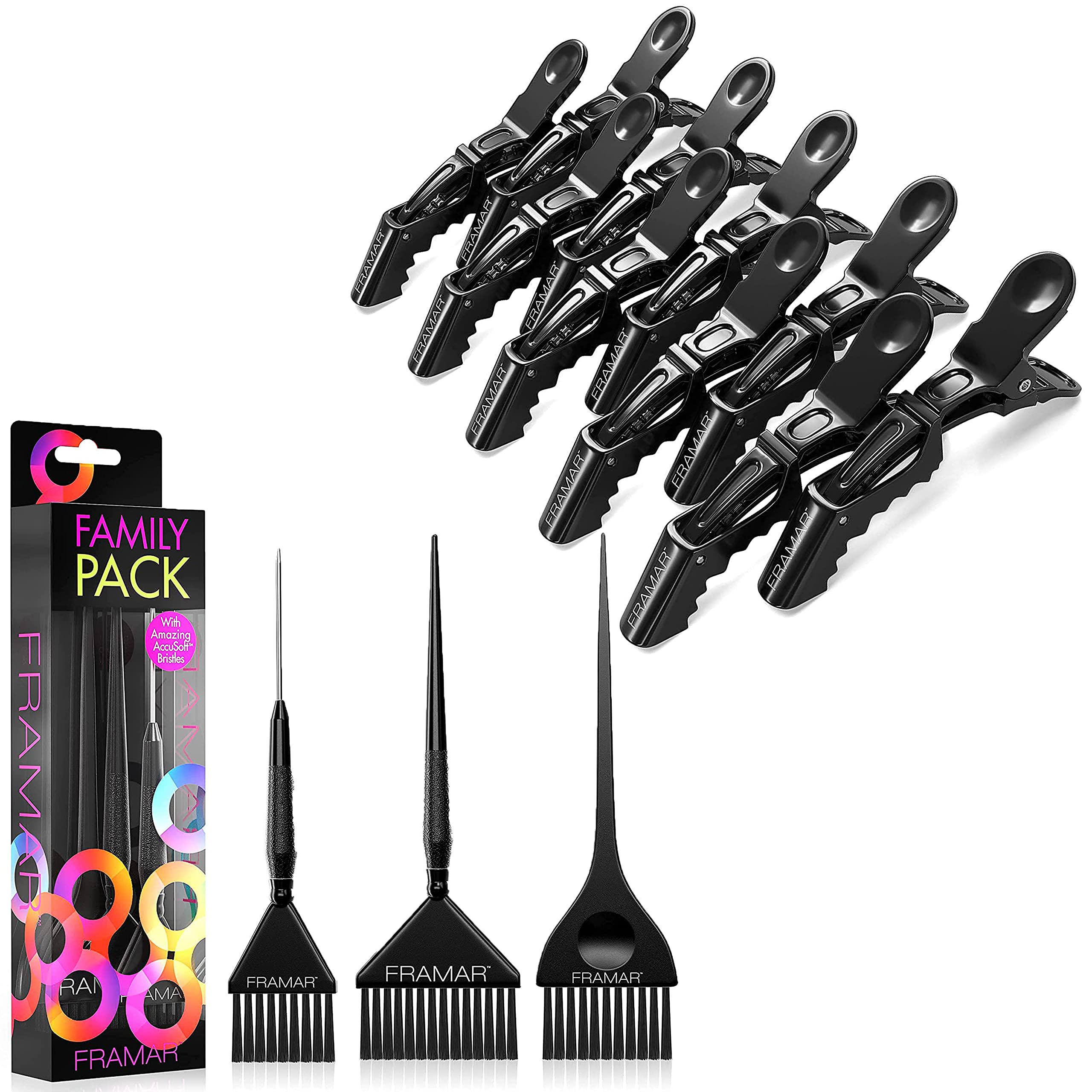 Framar Black Hair Clips 10-Pack - Non-Slip Premium Hair Clips for Women, Hair Styling Accessories with Hair Color Brush - Perfect for Salon, Home Use, and DIY Hair Coloring