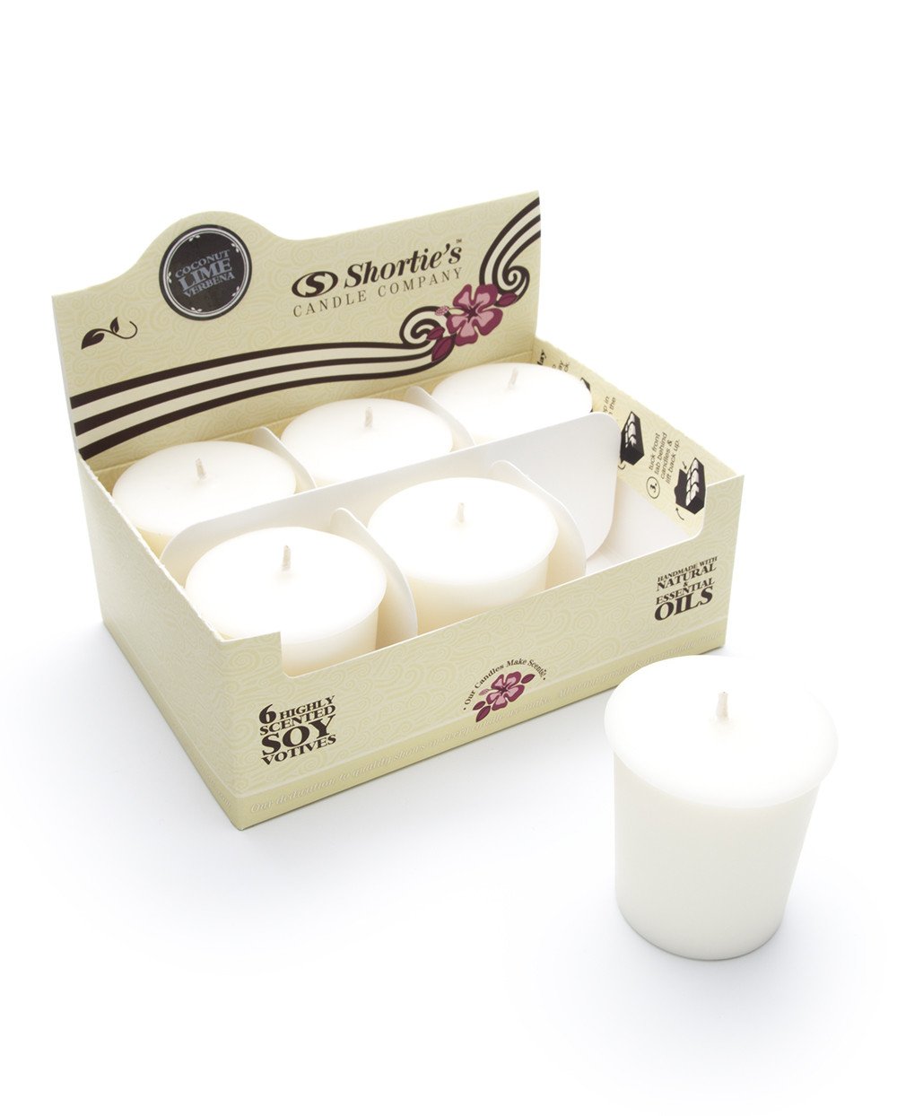 Coconut Lime Verbena Scented Soy Votive Candles - Natural Fragrance Oil Infused - Set of 6 White Refill Candles - Fruit & Berry Collection - Perfect for Relaxation, Spa Days & Home Decor
