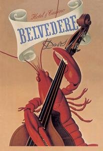Lobster Musician at The Belvedere Hotel and Casino - Fine Art Canvas Print 20x30 Inches - Vintage Coastal Decor for Beach House, Restaurant & Music Room