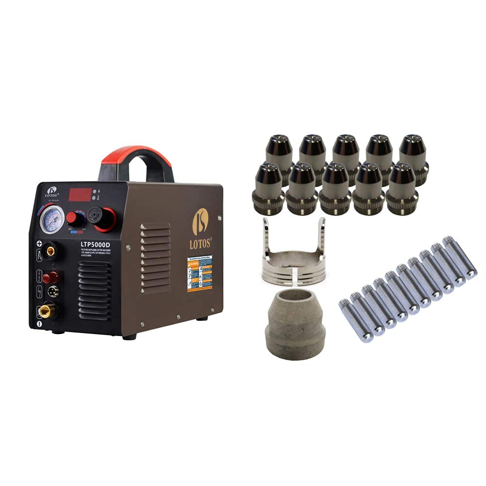 LOTOS LTP5000D 50Amp Plasma Cutter with PCS22 Consumable Kit - Heavy Duty Metal Cutting for DIY, Auto Repair & Industrial Use