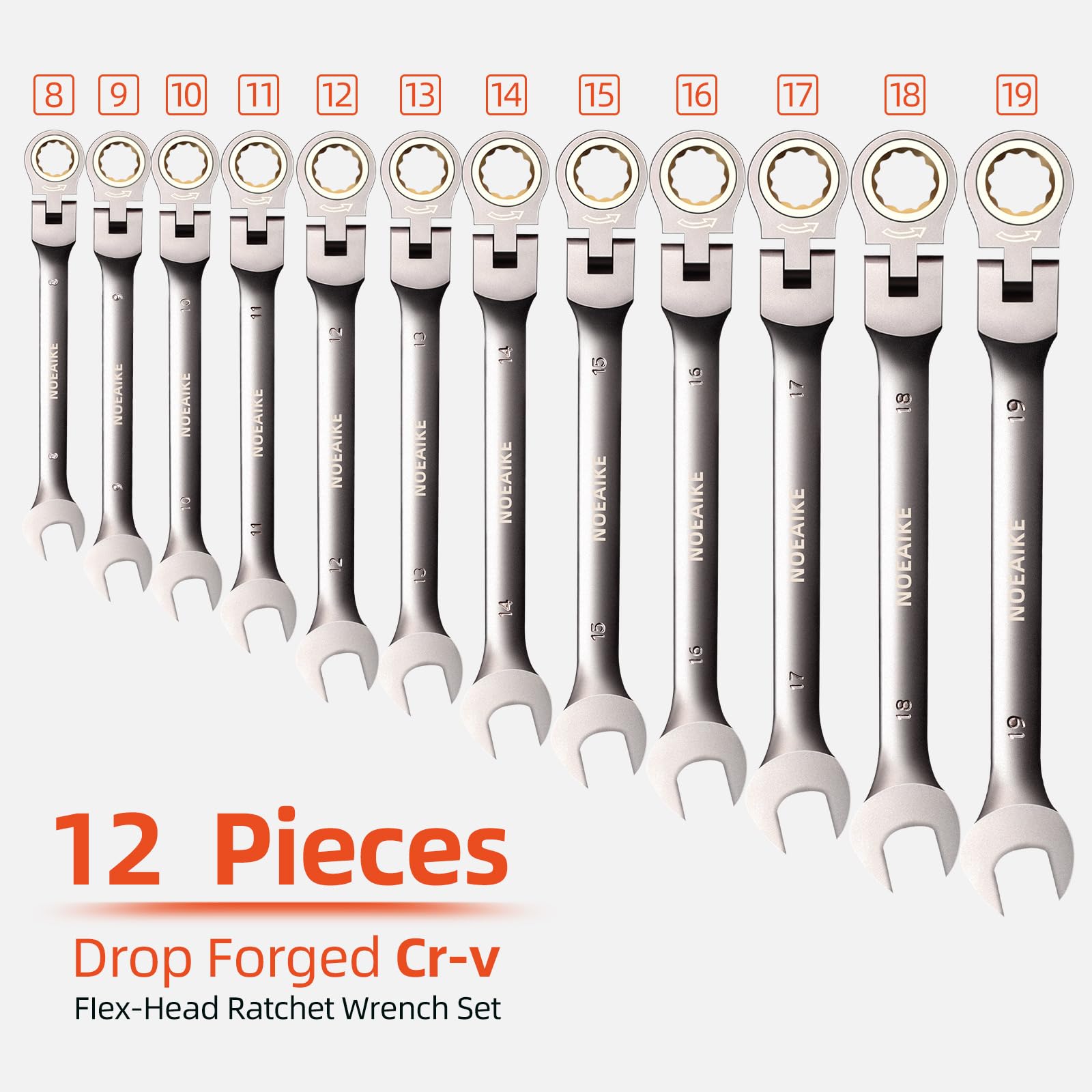 12-Piece Metric Ratcheting Wrench Set (8-19mm) - 72-Tooth Flex Head, CRV Steel with Black Nickel Plating & Organizer - Perfect for Automotive Repair, DIY Projects & Professional Mechanics