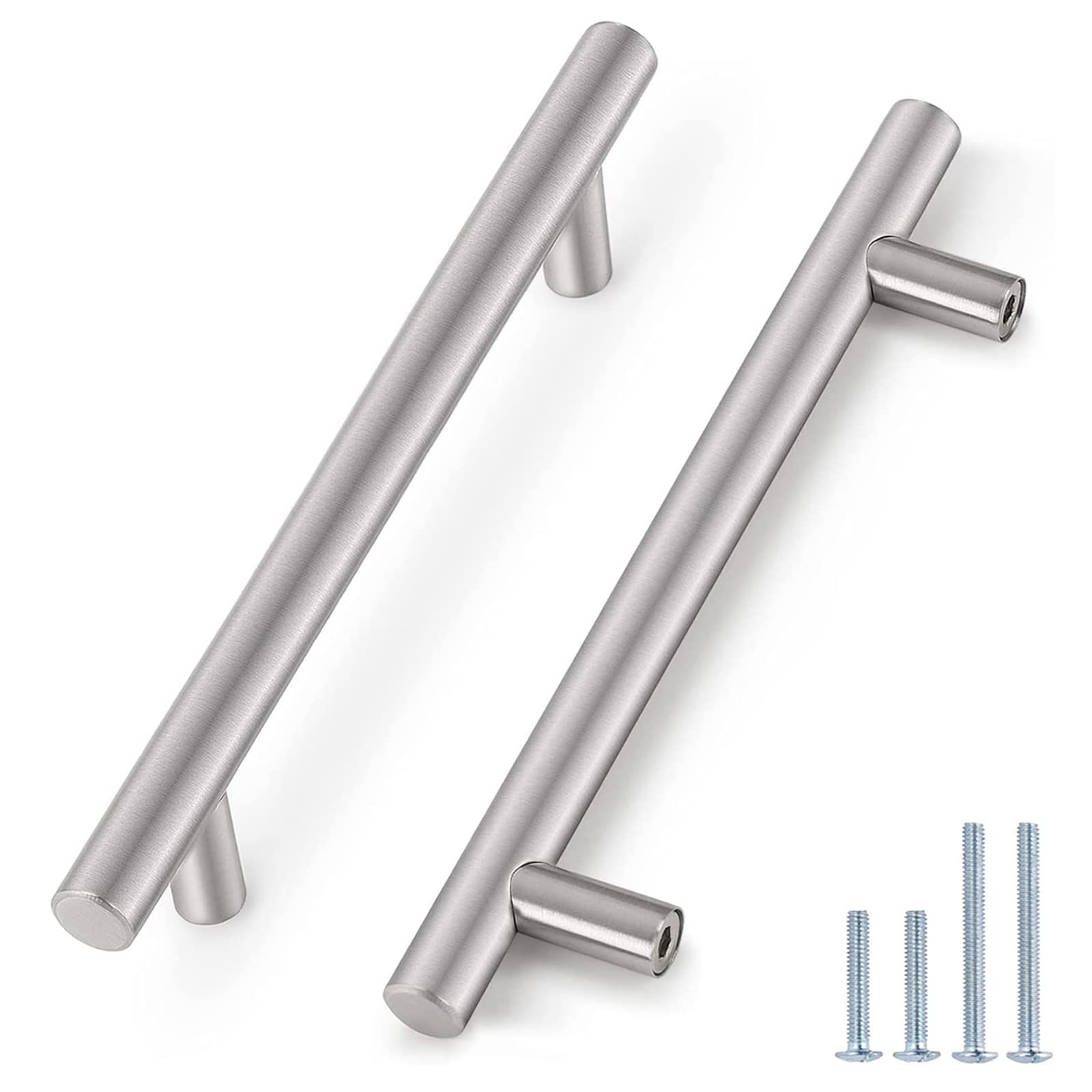 Probrico 12 Pack Brushed Nickel Stainless Steel Cabinet Pulls - 6.3 Inch Hole Center Round T Bar Drawer Handles for Kitchen Cabinets, Cupboards & Dressers | Durable Hardware for Home Renovation & Furniture Upgrade
