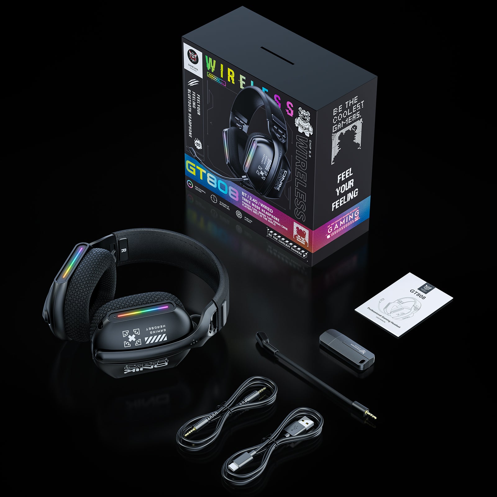 ONIKUMA GT808 Wireless Gaming Headset with Bluetooth & 2.4G Dual Mode, Lightweight Over-Ear Headphones for PC, PS4, Xbox - Perfect for Esports, Streaming & Long Gaming Sessions