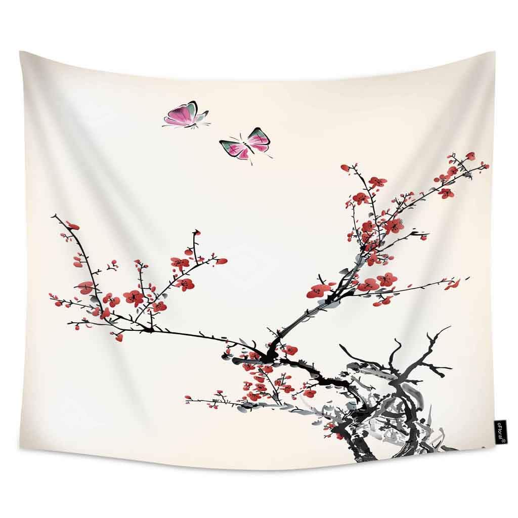Floral Birds and Winter Sweet Hanging Tapestry - 60x80 Inch Printed Wall Decor with Blossom & Sparrow Design for Living Room, Bedroom, Dorm - Perfect for Boho Home Decor and Gift for Women