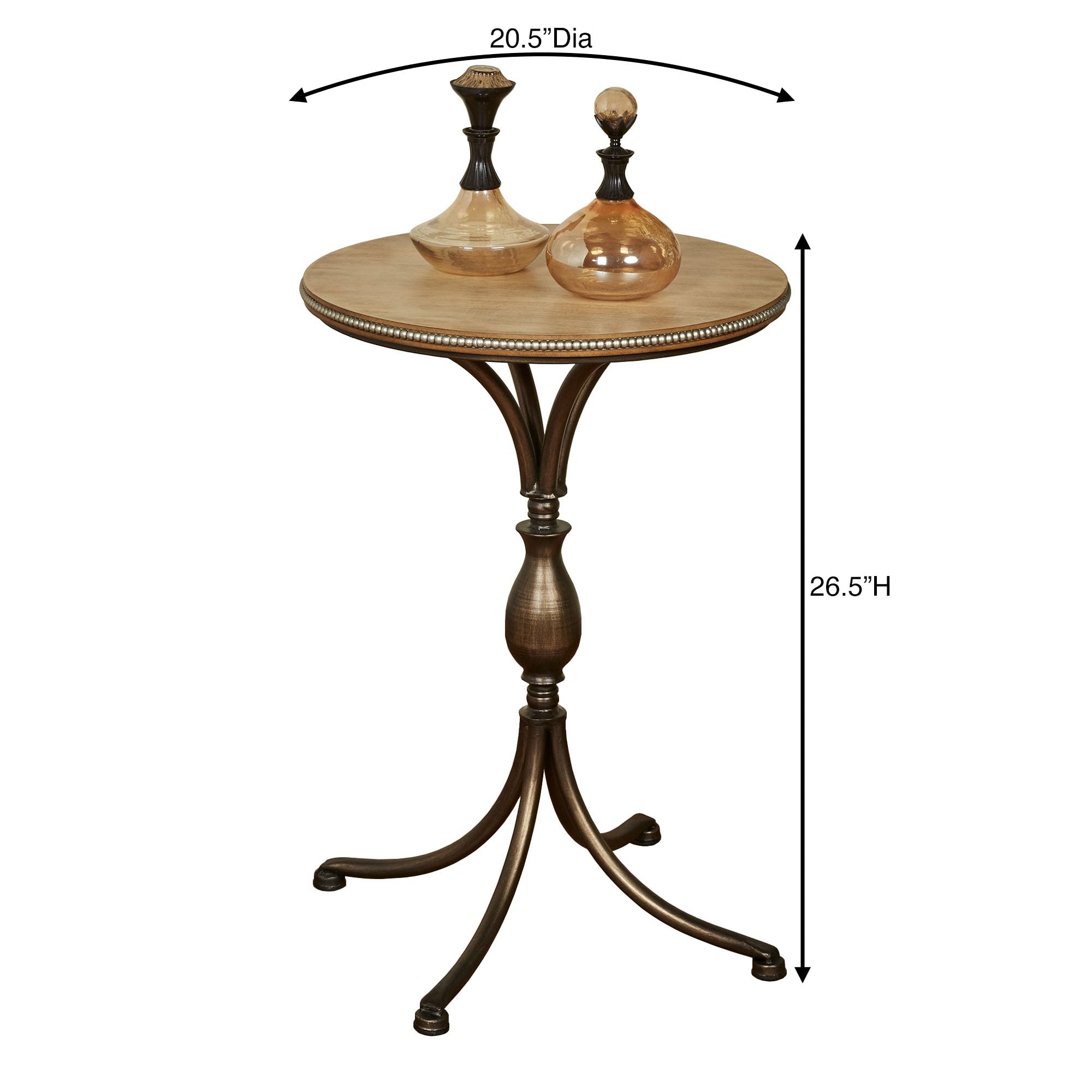 Touch of Class Santo Bronze Round Pedestal Table with Metal Frame & Wooden Top - 26.5