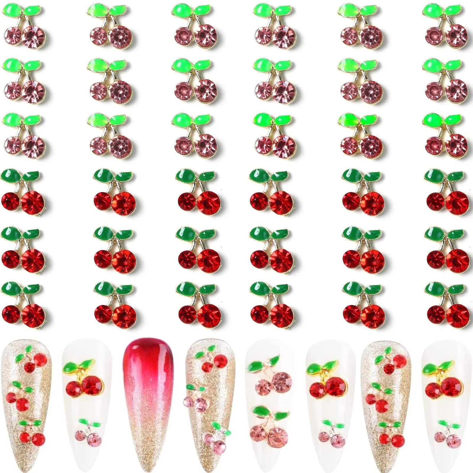 RUNRAYAY 36-Piece 3D Cherry Nail Art Charms Set - Elegant Red & Pink Nail Decorations, Summer Fruit Nail Jewelry Accessories for DIY Manicure, Perfect for Nail Salons & Home Nail Art