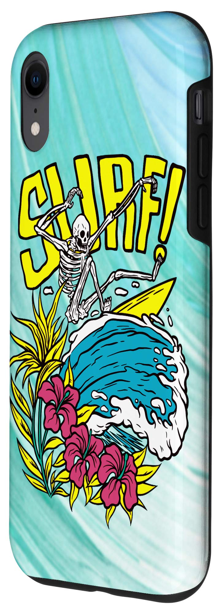 iPhone XR Phone Case - Artistic Surfing Skeleton Design with Ocean Wave Pattern | Durable Protective Cover for Beach, Travel & Outdoor Activities