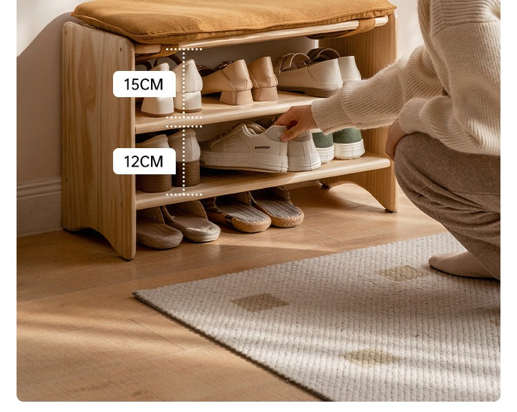 Solid Pine Wood Shoe Bench - 3-Tier Rustic Entryway Shoe Rack with Storage Shelf | Perfect for Mudroom, Hallway & Closet Organization (Natural Wood Finish)