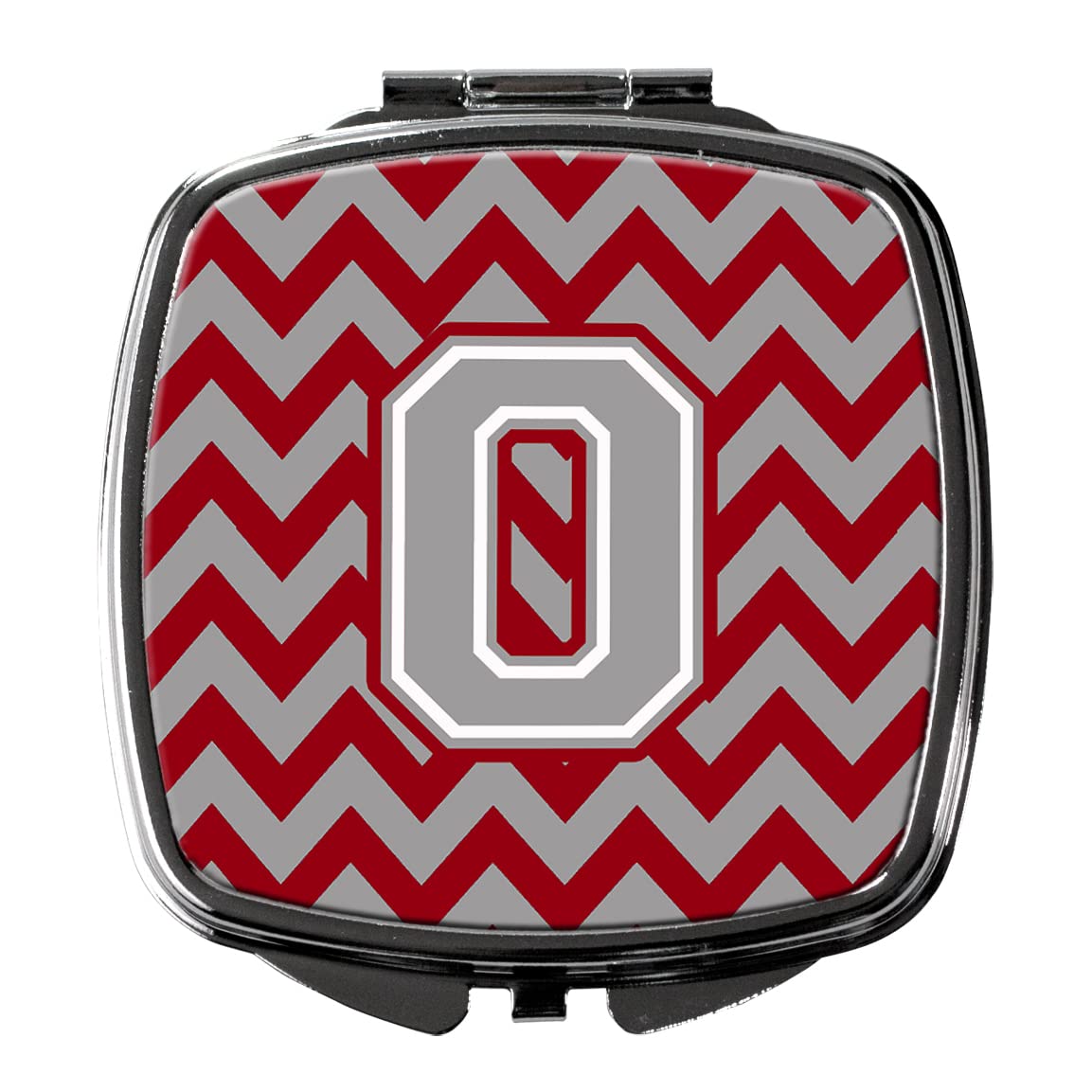 Caroline's Treasures CJ1043-OSCM Letter O Chevron Crimson & Grey Compact Mirror - Decorative Travel Makeup Mirror for Women & Girls, Perfect Gift, Pocket-Sized Folding Handheld Mirror for On-the-Go Touchups, Home Vanity & Travel Essentials