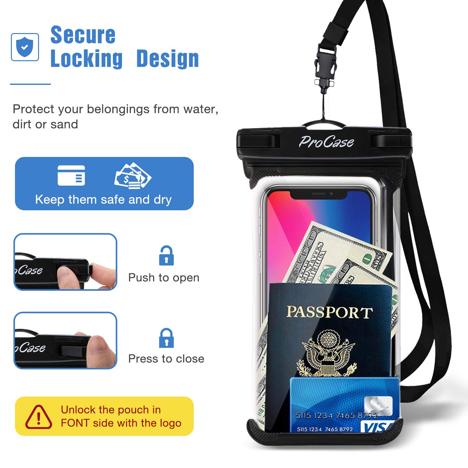 ProCase 2 Pack Waterproof Phone Pouch for iPhone 15 14 13 12 Pro Max & Galaxy S24 S23 S22 Ultra (Up to 7.0