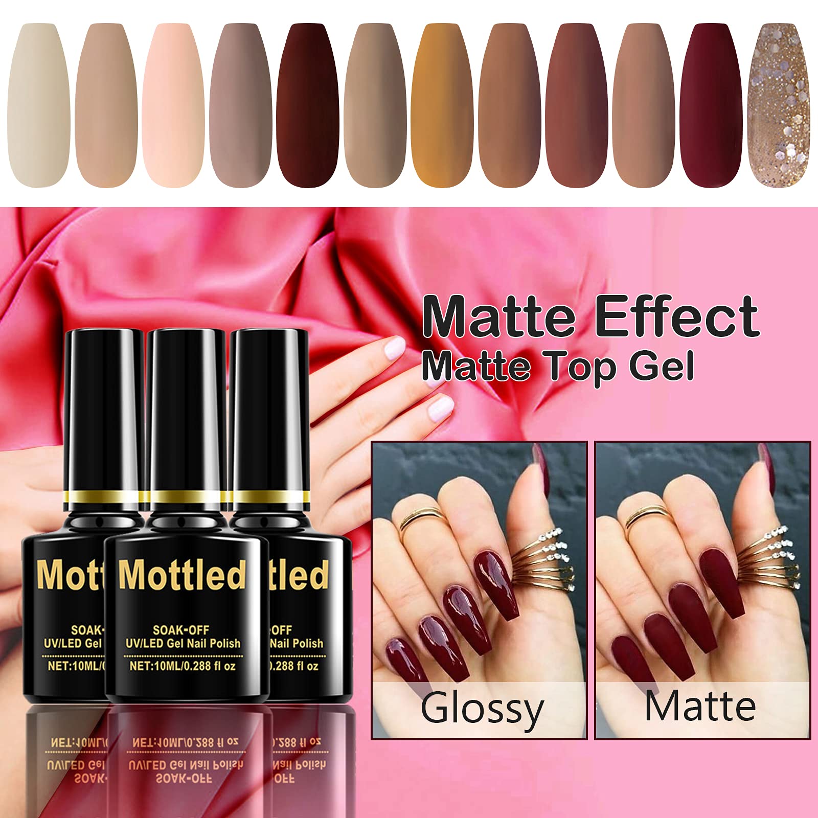 COOSA 12-Piece Soak Off Gel Nail Polish Set - Long Lasting Nude & Multi-Color Gel Varnish for Professional Salon & DIY Manicure | Natural Skin Tone Gel Polish Kit for Nail Art Design | Perfect Gift for Women | Home Use, Parties & Special Occasions