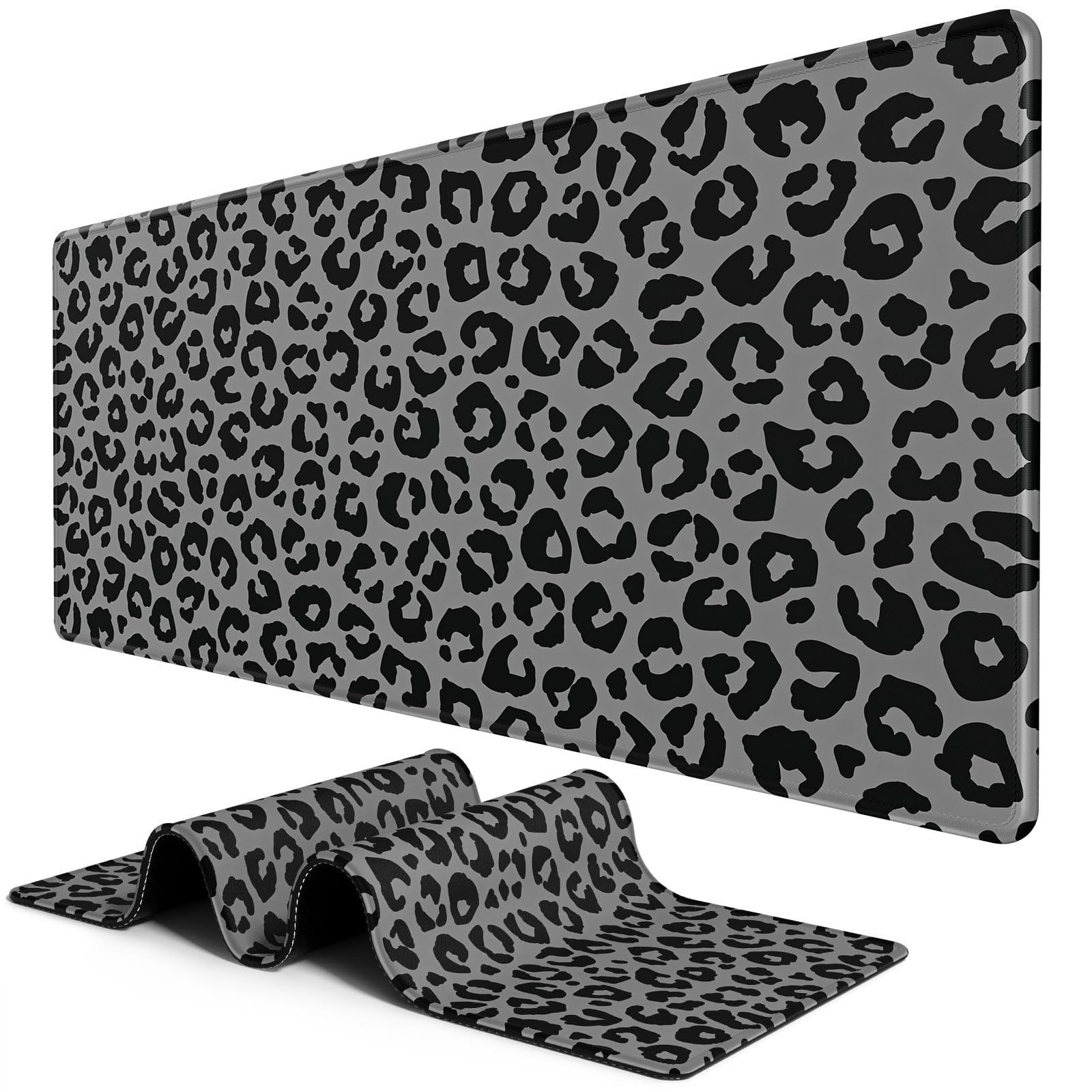 BOSOBO XXL Gaming Mouse Pad - 31.5 x 11.8 Inch Large Extended Desk Mat for PC, Laptop & Office Work - Non-Slip Rubber Base Black Leopard Print Keyboard Mousepad | Perfect for Gaming Setups, Home Office & Workspace Decor
