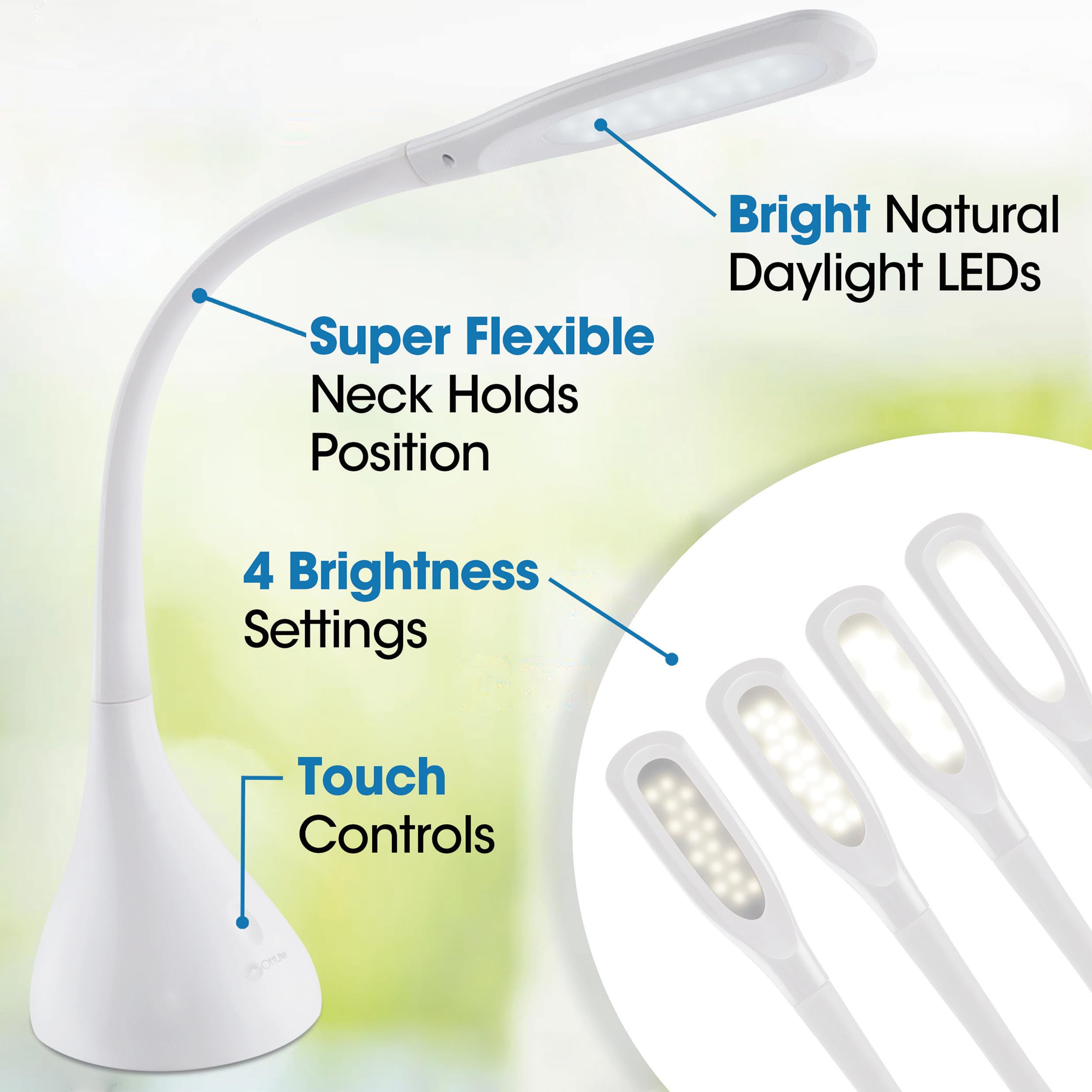 OttLite Creative Curves LED Desk Lamp with Adjustable Neck - Dimmable 4 Brightness Settings, Energy Efficient Natural Daylight LEDs for Home Office, Computer Desk, Dorms | Perfect for Reading, Studying & Night Work