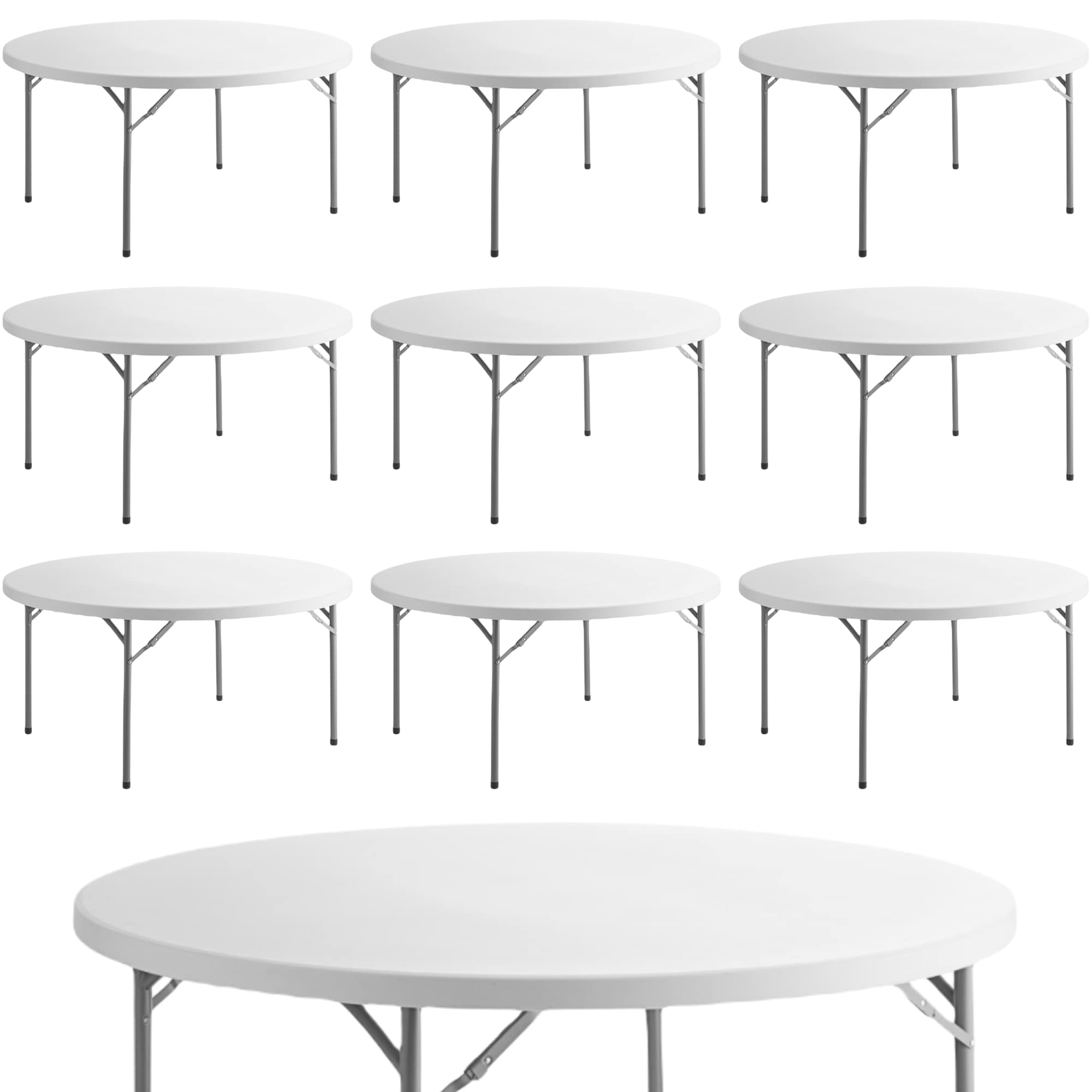 10-Pack Heavy-Duty 5-Foot Round Granite White Plastic Folding Tables - Portable Event Tables for Parties, Weddings, Outdoor Gatherings & Home Use - Compact Storage & Easy Setup