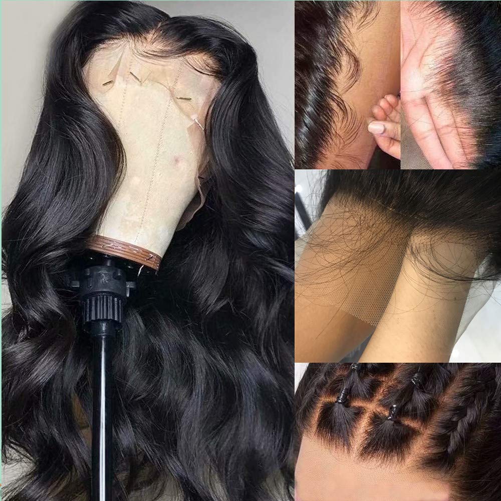 QUINLUX 13x6 Deep Lace Front Human Hair Wig - Brazilian Remy Hair Body Wave 180% Density 18 Inch with Pre-Plucked Hairline & Bleached Knots for Black Women | HD Transparent Lace Wig with Baby Hair for Everyday Wear & Special Occasions