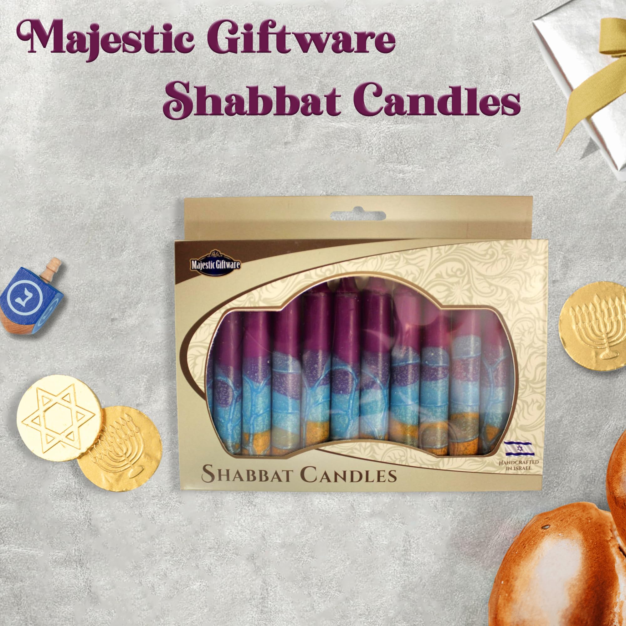 12-Pack Safed Shabbat Candles - 5 Inch Dripless Handmade Traditional Shabbos Candles for Candle Holders | Harmony Violet | Perfect for Jewish Holidays, Friday Night Dinners & Spiritual Ceremonies