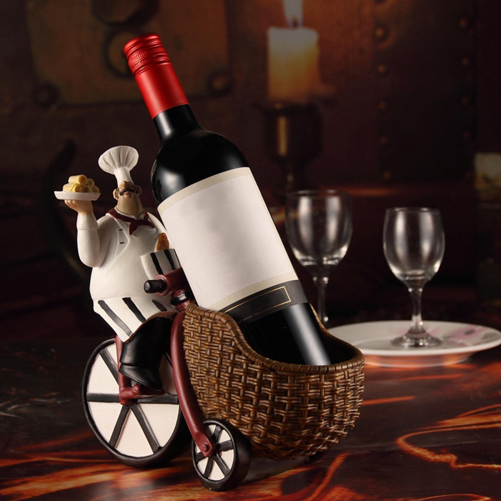 Stylish Resin Wine Bottle Holder & Storage Rack - Chef Figurine Design for Kitchen, Dining Room, Bar Decor - Perfect for Tabletop Wine Display, Liquor Organization & Home Entertaining