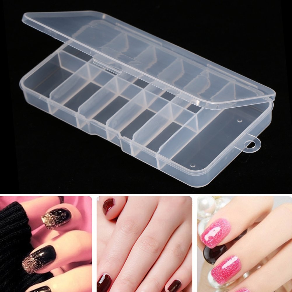 10 Grid Nail Art Storage Case - Empty Nail Tip Organizer Box for Salon & Home Use, Portable Nail Tools Container for Manicure, Pedicure & DIY Nail Art Accessories | Perfect for Professional Salons, Home Beauty Stations & Travel Nail Kits