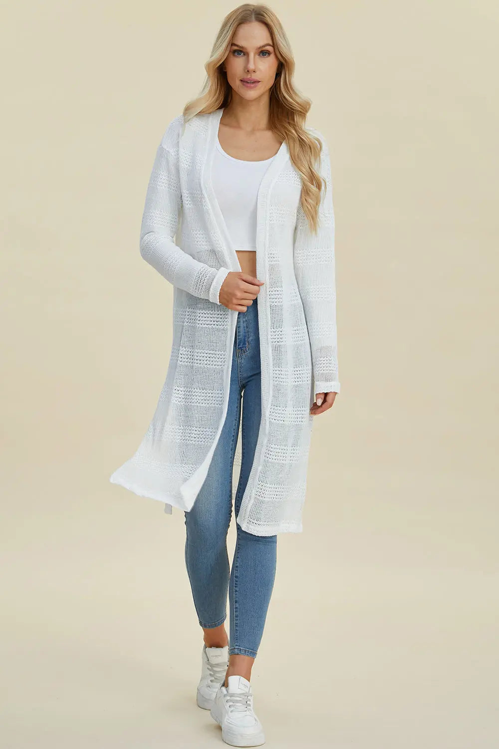 Double Take Full Size Open Front Longline Cardigan for Women | Soft & Cozy Knit Sweater | Perfect for Layering, Office Wear & Casual Outfits