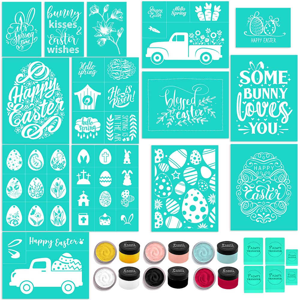 PAINTS TRANSFER Chalk Stencils - Reusable Washable Mesh Stencils for Chalk Paste (14+12 Kit) - Perfect for Easter Decorations, DIY Crafts & Silk Screen Printing