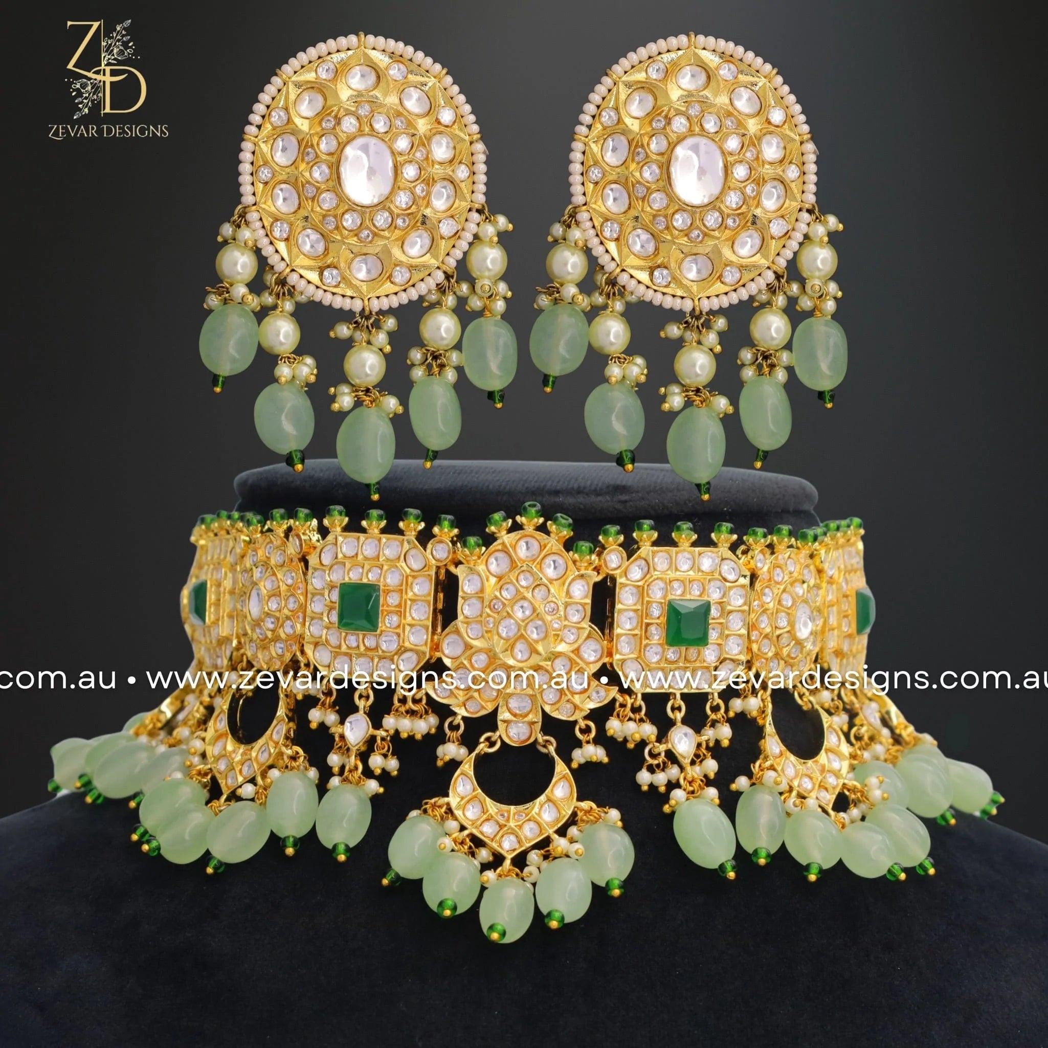 Exquisite Kundan Choker Set in Mint Green - Traditional Indian Bridal Jewelry for Weddings, Parties & Festive Occasions