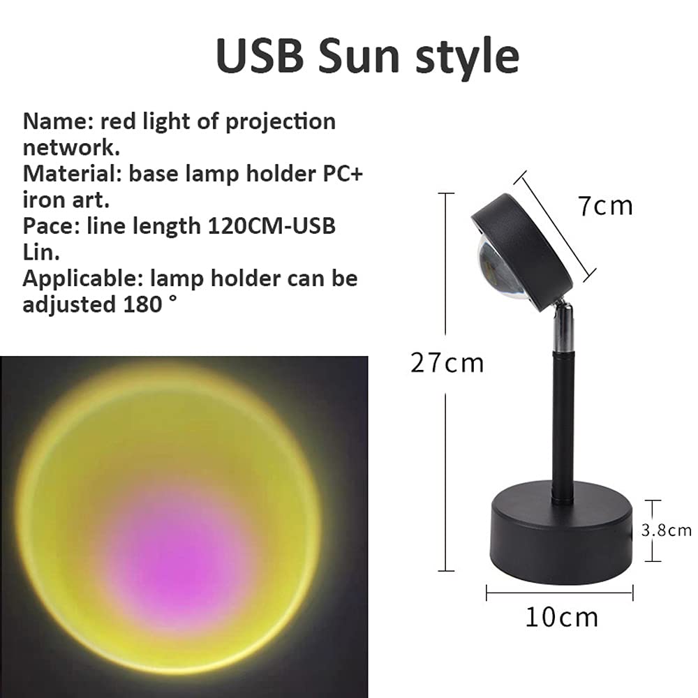 5W USB Rainbow Sunset LED Projector Night Light - 180° Adjustable Heads, Bedroom/Bar/Coffee Shop Wall Decoration, Mood Lighting for Relaxation & Ambiance