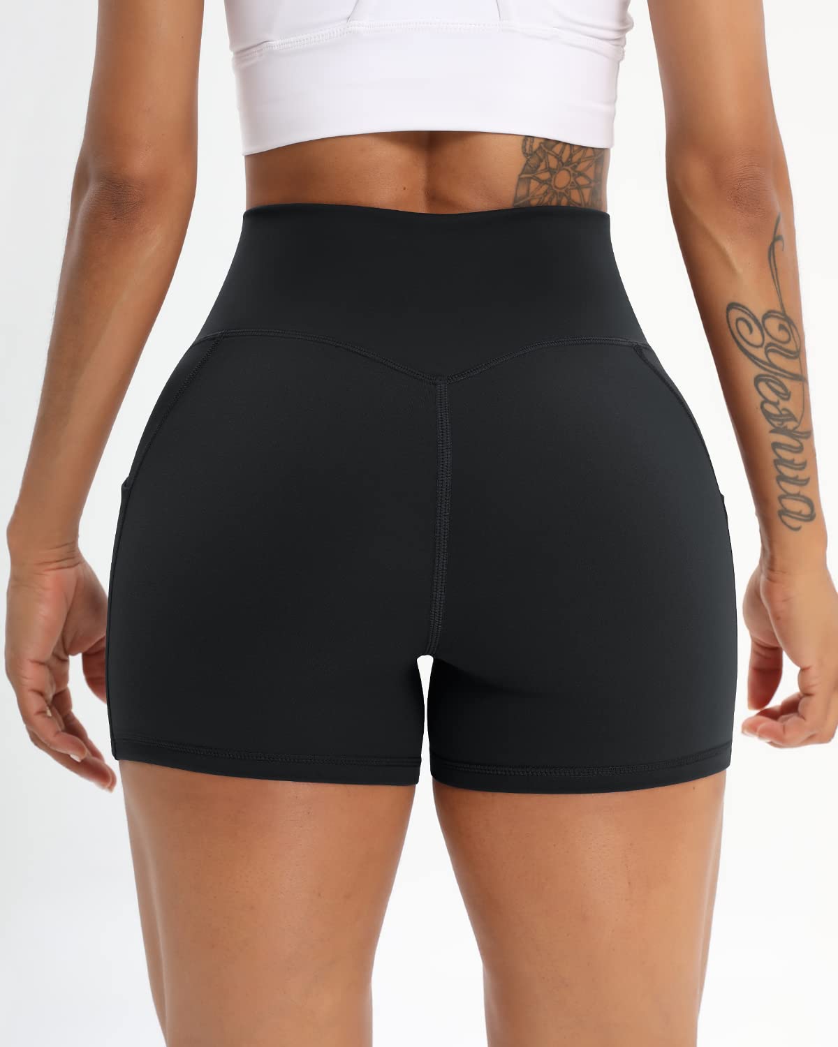 Women's Workout Shorts 2-Pack - High Waist Stretchy Spandex Gym & Yoga Shorts with Side Pockets - Perfect for Running, Training & Fitness Activities