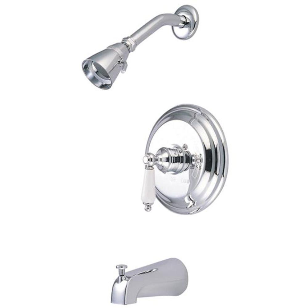 Kingston Brass KB3631PL Polished Chrome Tub and Shower Faucet with Porcelain Lever Handle - Vintage Style Bathroom Fixture for Restoration Projects and Modern Homes