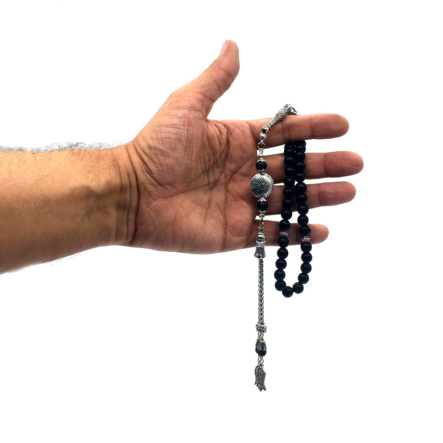 Stylish 8mm Black Matte Agate Prayer Beads - 33 Beads Tasbih, Misbaha, Rosary for Meditation, Stress Relief & Spiritual Practice | Perfect for Muslim, Christian Prayer & Worry Bead Therapy