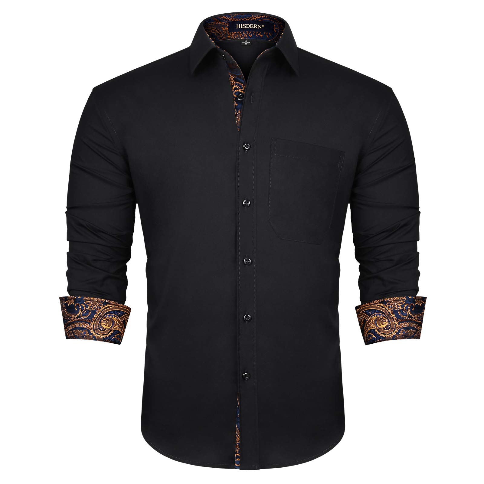 HISDERN Men's Contrast Inner Casual & Formal Button Down Dress Shirt - Long Sleeve Printed Regular Fit Shirt for Office, Party & Everyday Wear