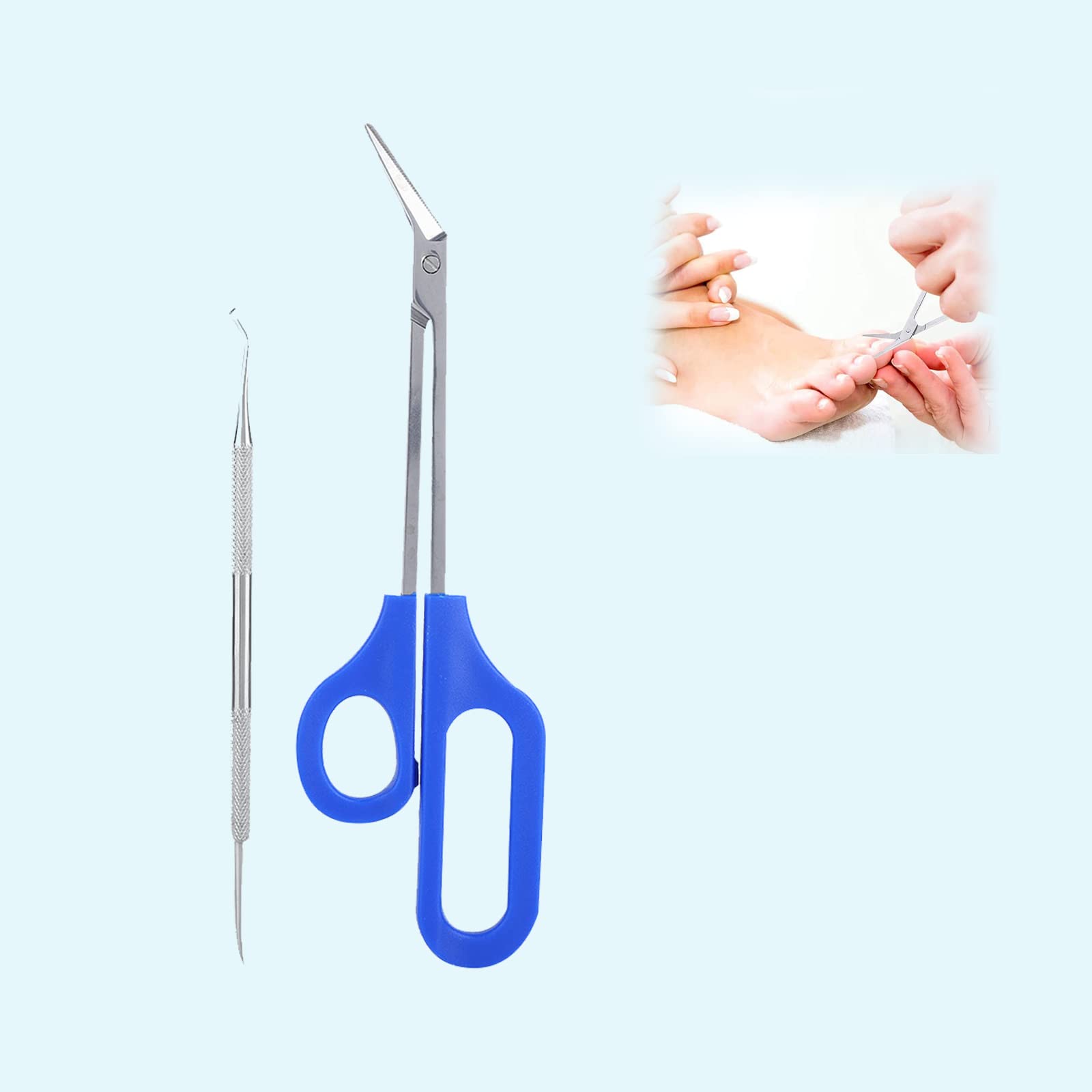 Stainless Steel Long Handle Toenail Scissors & Clippers Set with Nail File - Professional Pedicure Tool for Thick Toenails, Elderly & Diabetic Foot Care - Perfect for Home Use, Salon & Travel Grooming Kit