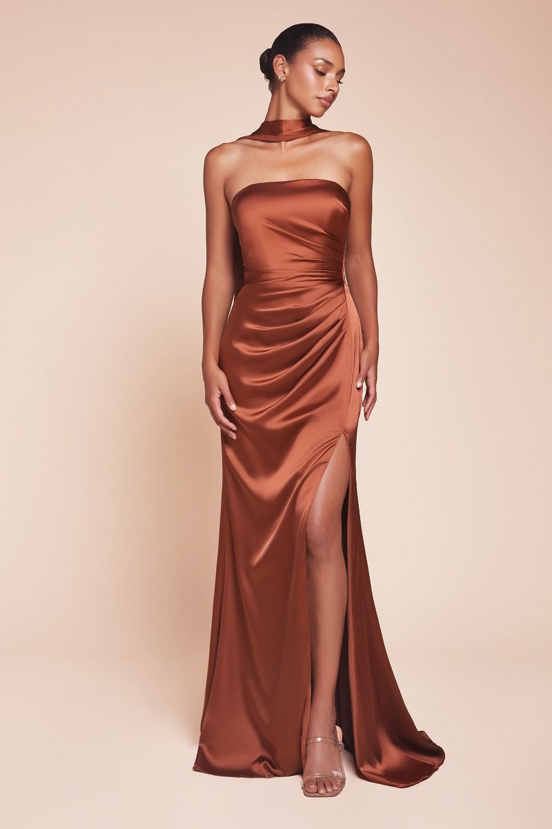 Nicolette Gown Sienna - Strapless Luxe Satin Formal Dress with Detachable Sash for Prom, Evening Gala & Special Occasions