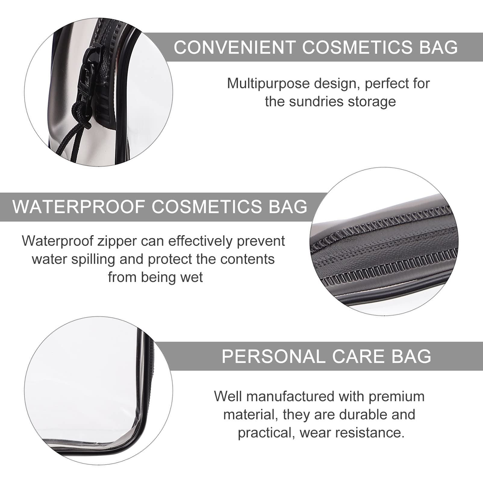 EXCLUZO 4-Piece Clear Waterproof Makeup Organizer Set - Transparent Travel Cosmetic Bag, Toiletry Pouch & Wash Bag for Women | Perfect for Airplane Carry-On, Gym Essentials & Bathroom Storage (Black)