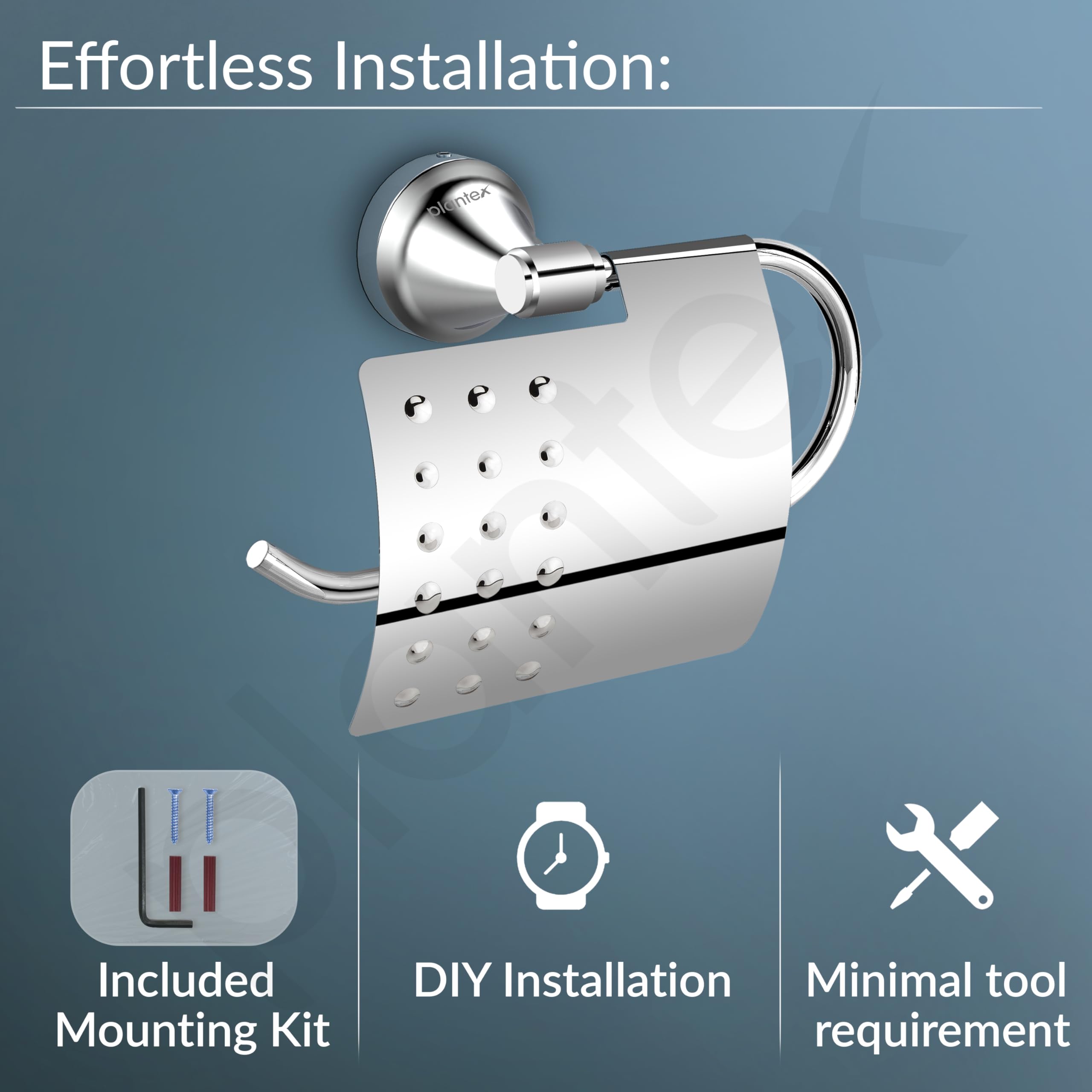 Plantex 304 Stainless Steel Toilet Paper Holder - Chrome Bathroom Tissue Roll Mount for Modern Home & Commercial Restrooms - Rustproof & Durable Bath Accessory