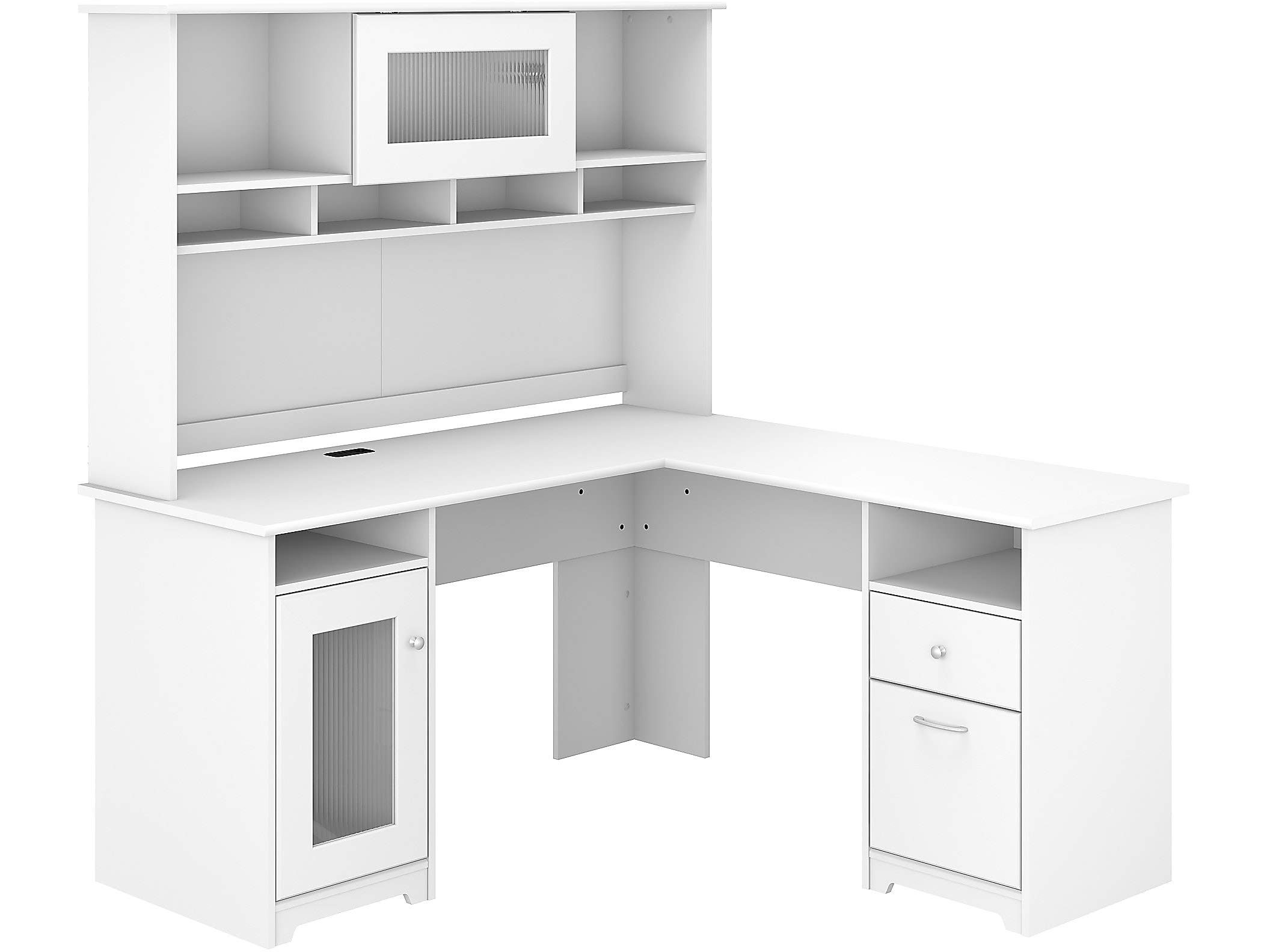 Bush Furniture Cabot L Shaped Desk with Hutch - White Corner Computer Desk with Storage for Home Office, Study & Small Spaces | 60W L-Shaped Workstation for PC, Laptop & Office Organization