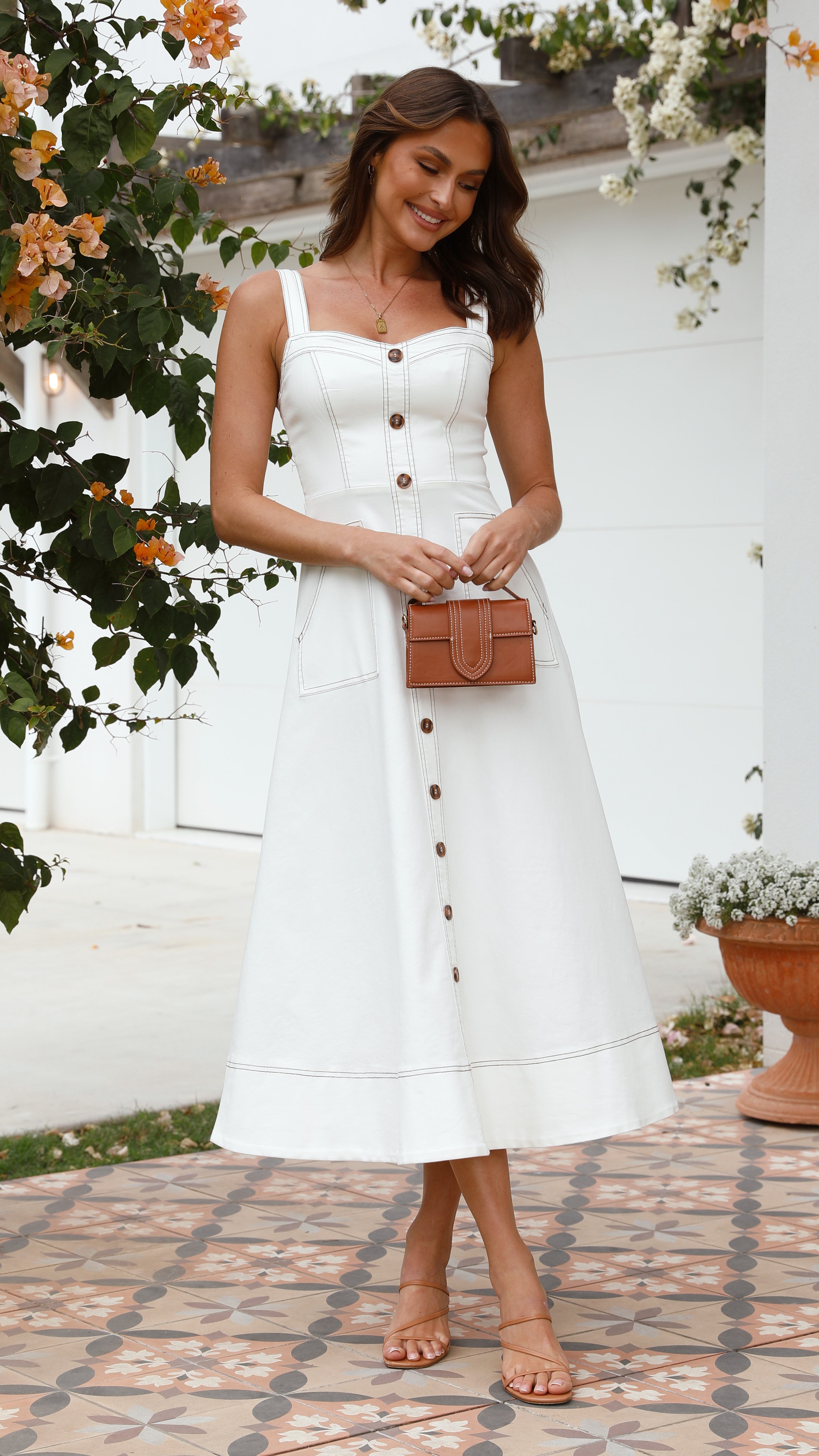 Indigo Midi Dress - White Denim Women's Casual Summer Dress for Beach, Party & Everyday Wear