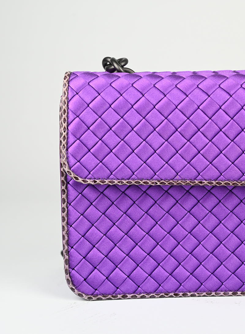 Bottega Veneta Purple Satin Handbag for Women | Luxury Designer Shoulder Bag | Perfect for Evening Parties, Weddings & Special Occasions